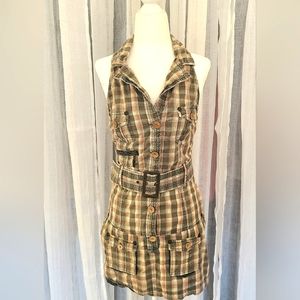 GUESS Plaid mini belted dress